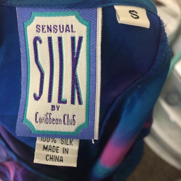 Vintage Blue Sensual Silk Pattern Caribbean Dress - Picture 3 of 3